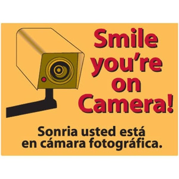 Centurion Medical Products Centurion SIGN SMILE Yellow; Smile Your On Camera Sign - 9 x 12 in 116609 - main